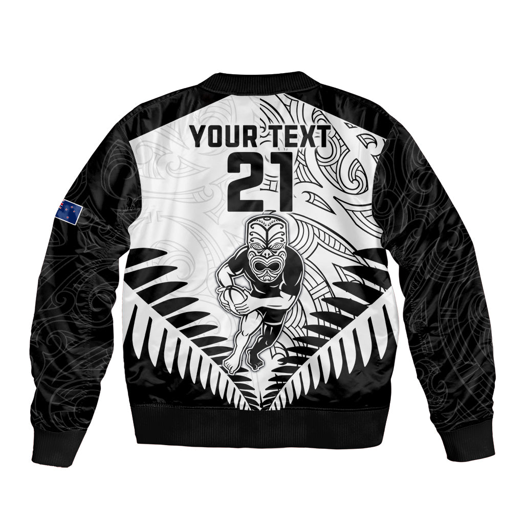 Custom New Zealand Rugby Bomber Jacket Proud Aoteroa Stylised Maori Koru - Vibe Hoodie Shop