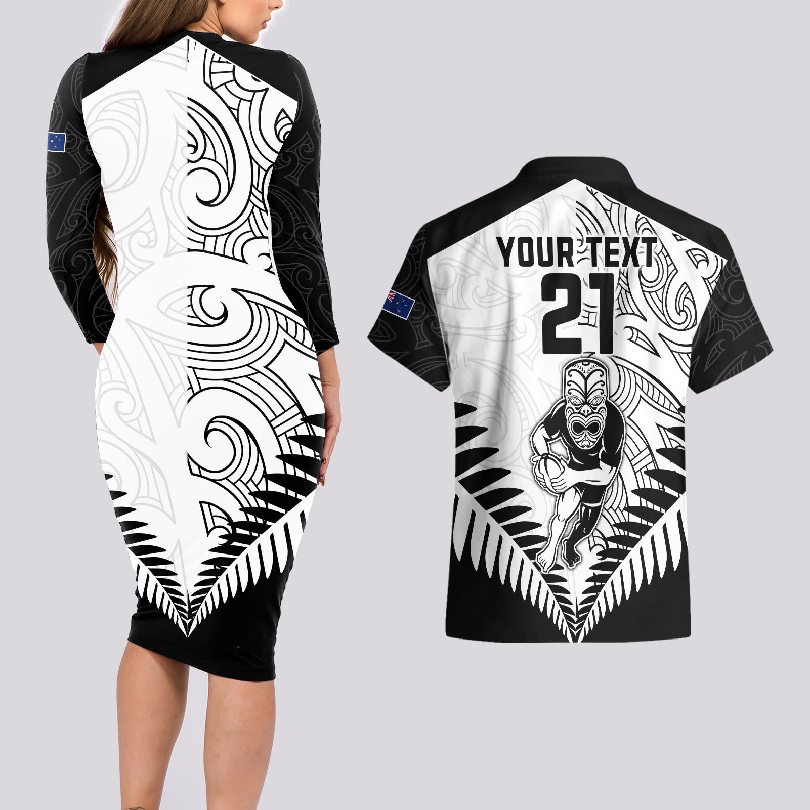 custom-new-zealand-rugby-couples-matching-long-sleeve-bodycon-dress-and-hawaiian-shirt-proud-aoteroa-stylised-maori-koru