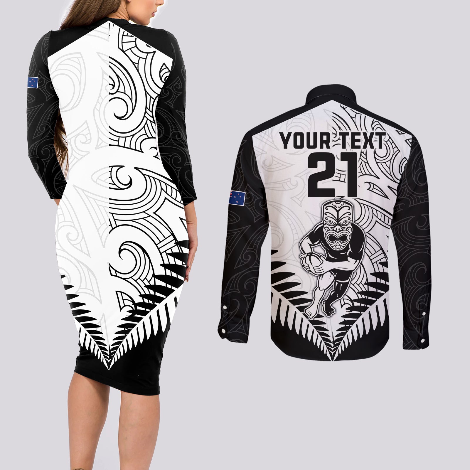 custom-new-zealand-rugby-couples-matching-long-sleeve-bodycon-dress-and-long-sleeve-button-shirts-proud-aoteroa-stylised-maori-koru