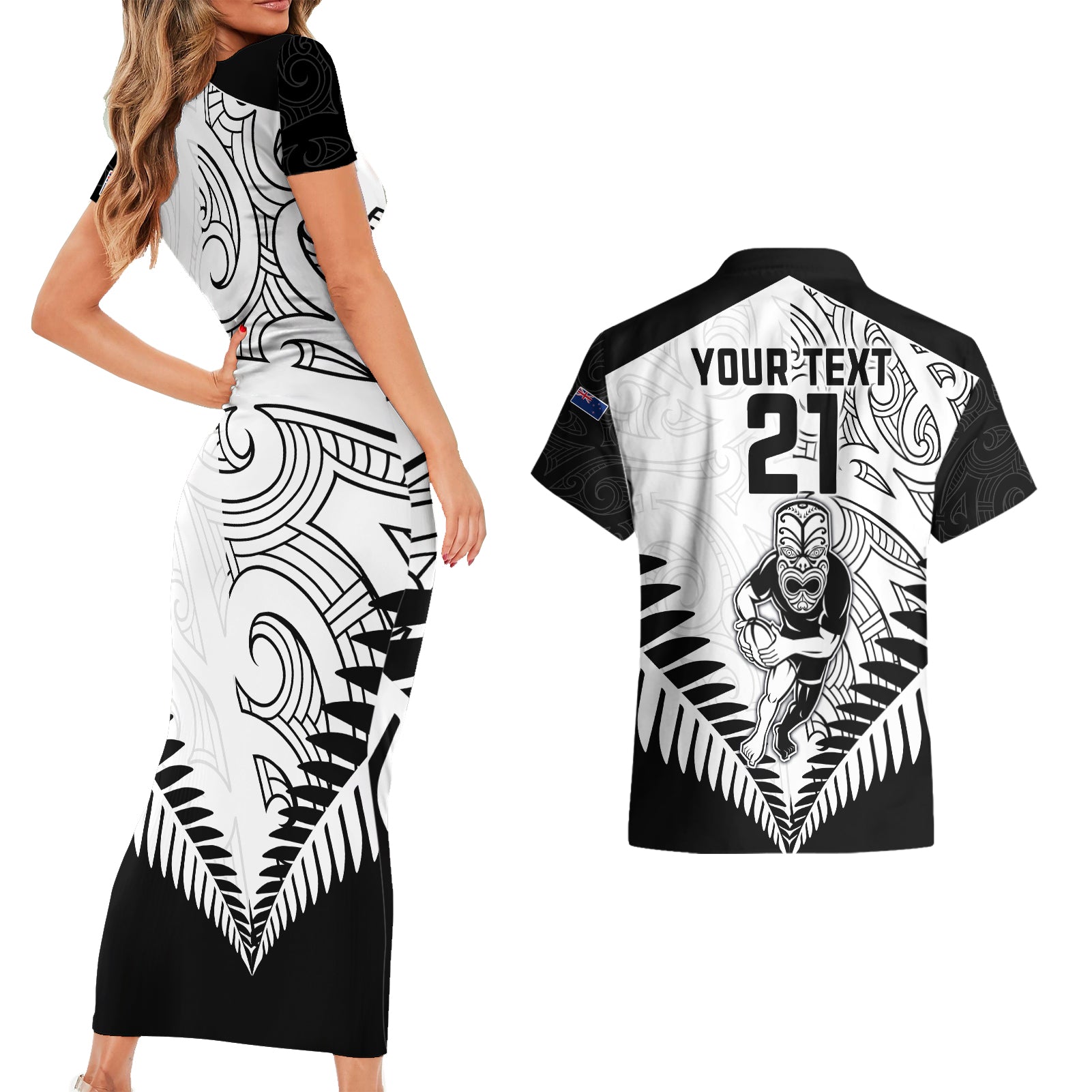 custom-new-zealand-rugby-couples-matching-short-sleeve-bodycon-dress-and-hawaiian-shirt-proud-aoteroa-stylised-maori-koru