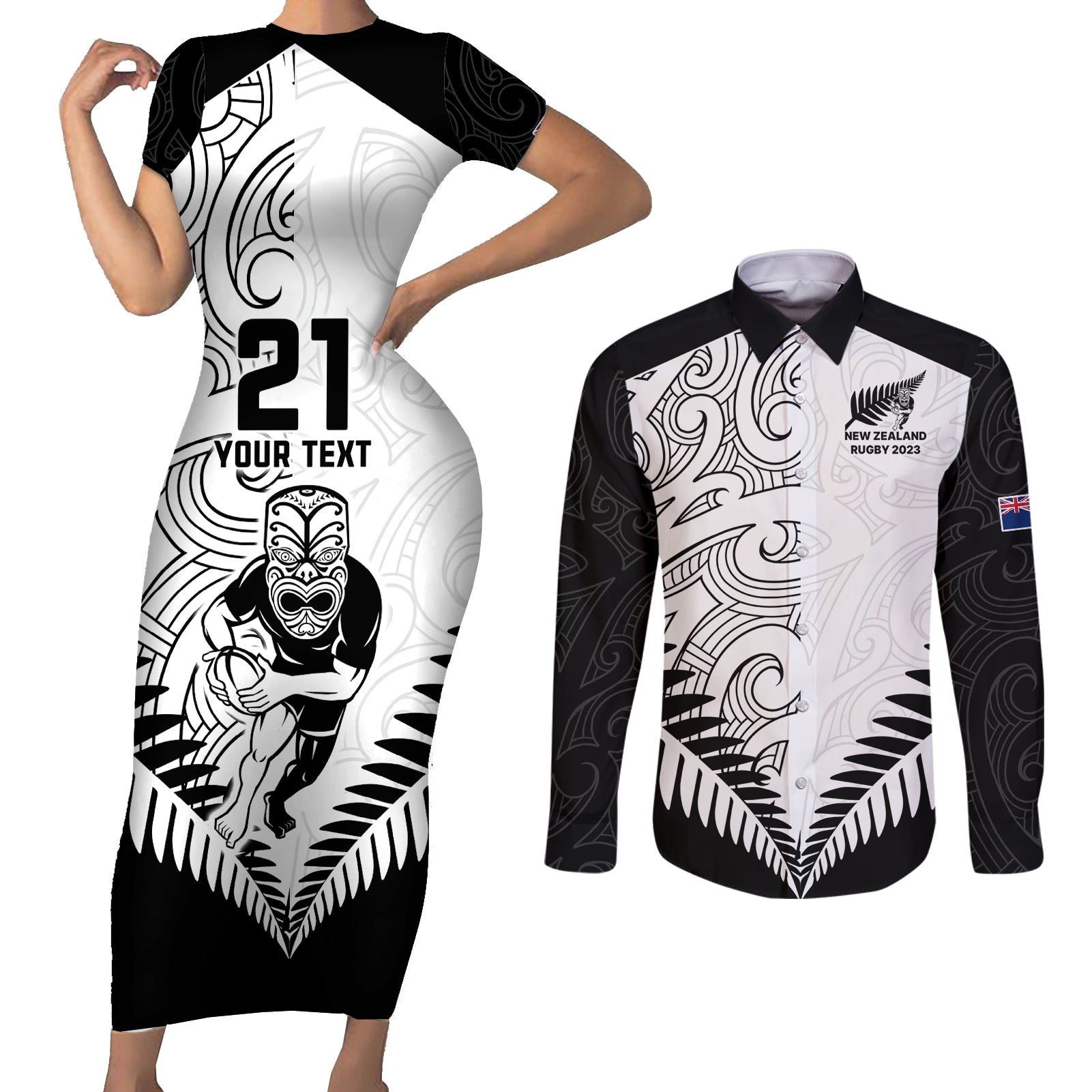 custom-new-zealand-rugby-couples-matching-short-sleeve-bodycon-dress-and-long-sleeve-button-shirts-proud-aoteroa-stylised-maori-koru