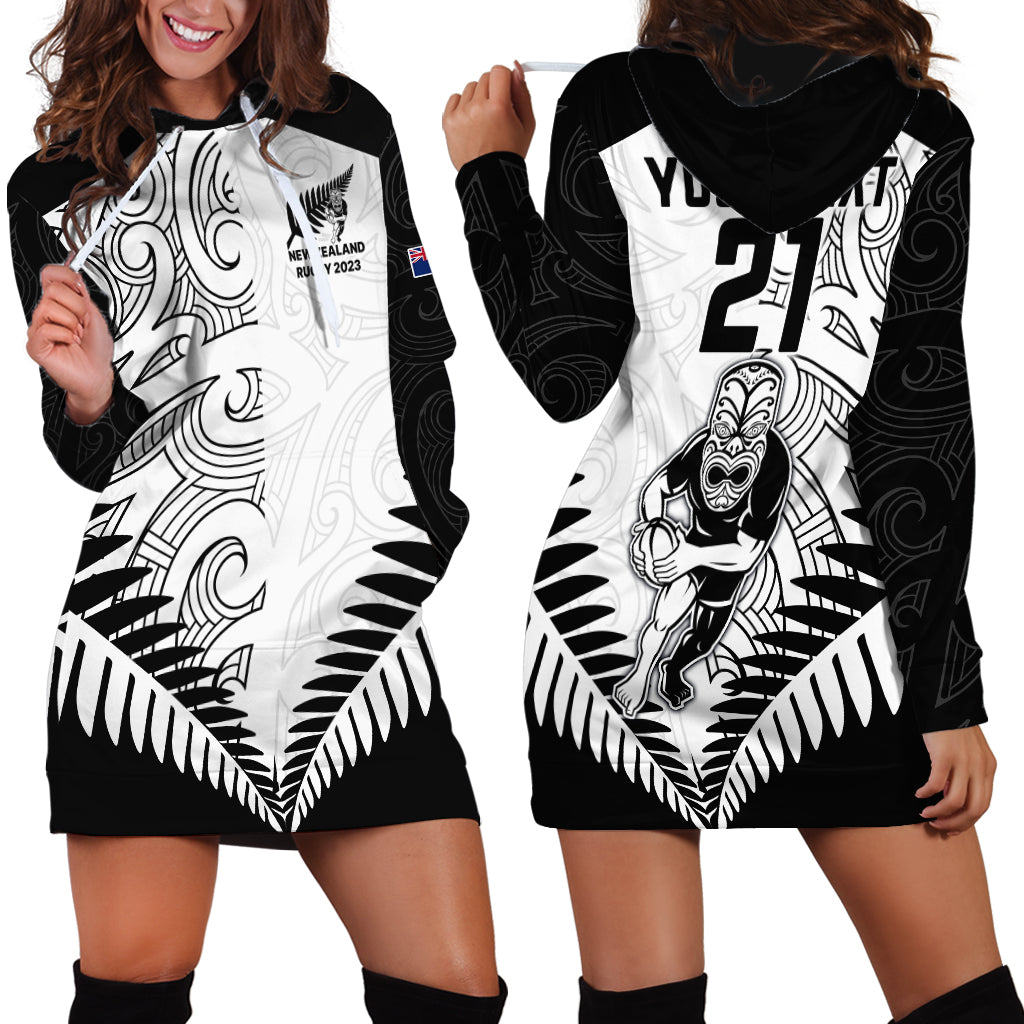 Custom New Zealand Rugby Hoodie Dress Proud Aoteroa Stylised Maori Koru - Vibe Hoodie Shop