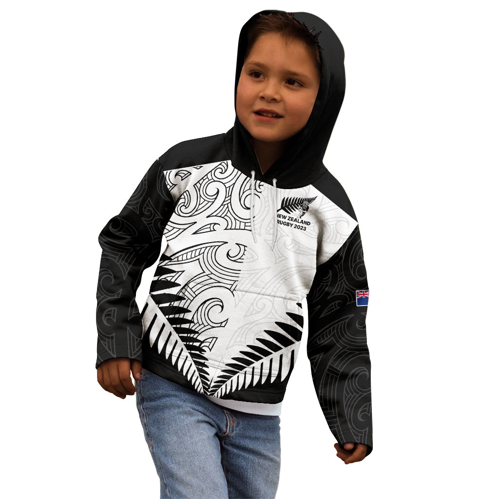 Custom New Zealand Rugby Kid Hoodie Proud Aoteroa Stylised Maori Koru - Vibe Hoodie Shop