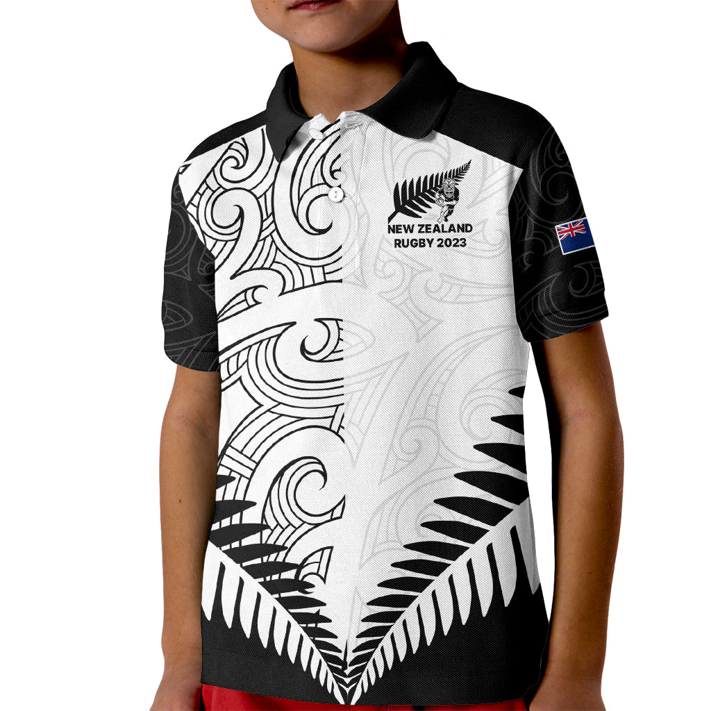 Custom New Zealand Rugby Kid Polo Shirt Proud Aoteroa Stylised Maori Koru - Vibe Hoodie Shop