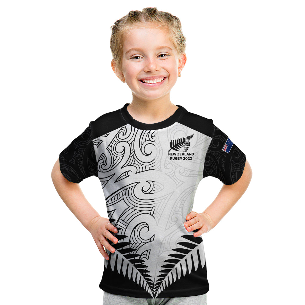 Custom New Zealand Rugby Kid T Shirt Proud Aoteroa Stylised Maori Koru - Vibe Hoodie Shop