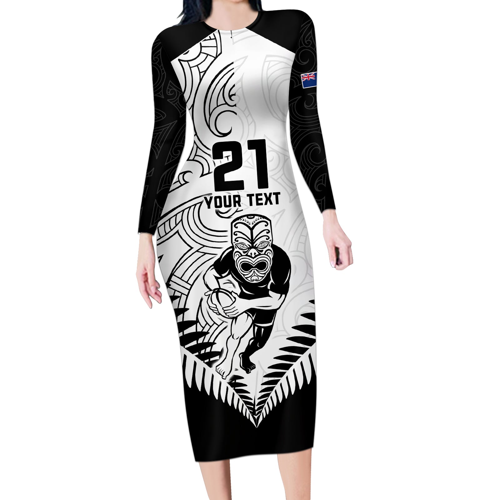 custom-new-zealand-rugby-long-sleeve-bodycon-dress-proud-aoteroa-stylised-maori-koru