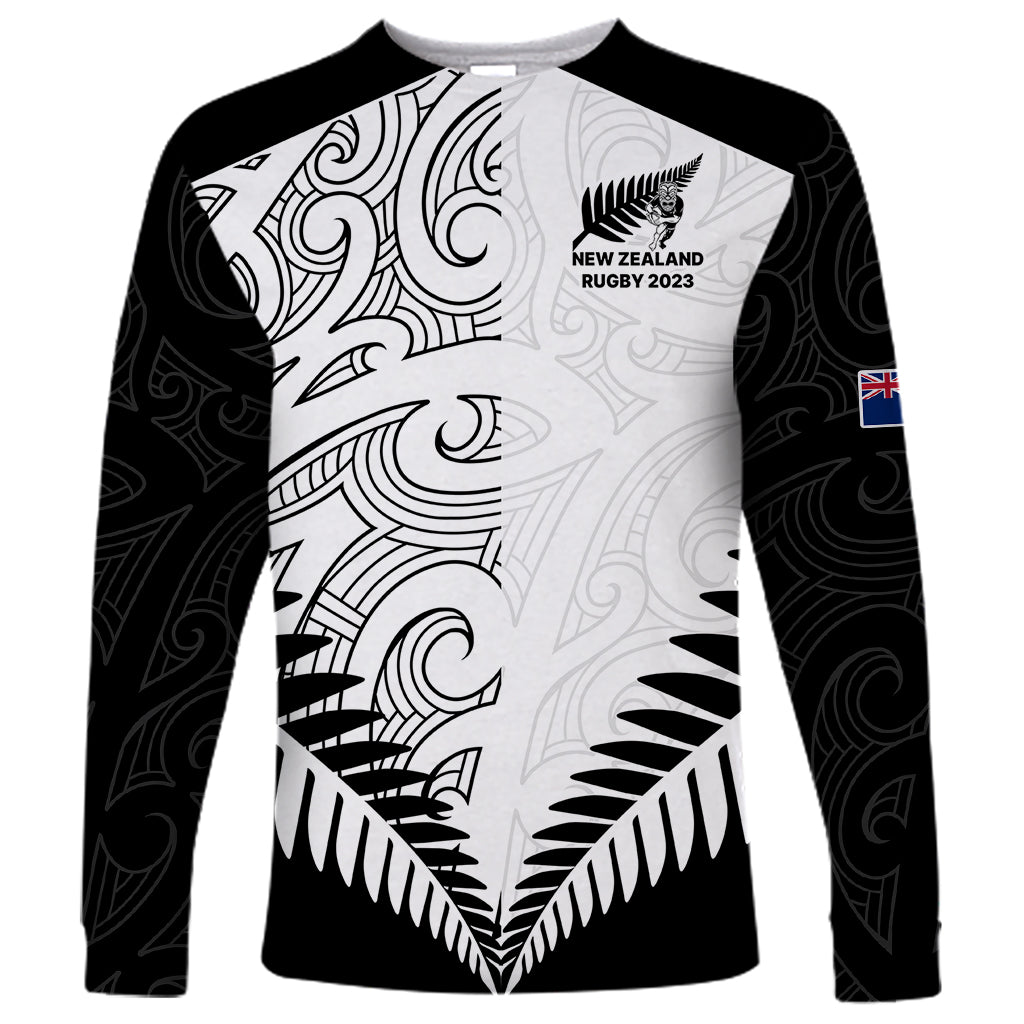 Custom New Zealand Rugby Long Sleeve Shirt Proud Aoteroa Stylised Maori Koru - Vibe Hoodie Shop