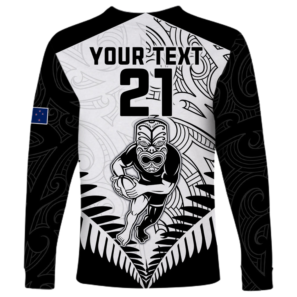 Custom New Zealand Rugby Long Sleeve Shirt Proud Aoteroa Stylised Maori Koru - Vibe Hoodie Shop