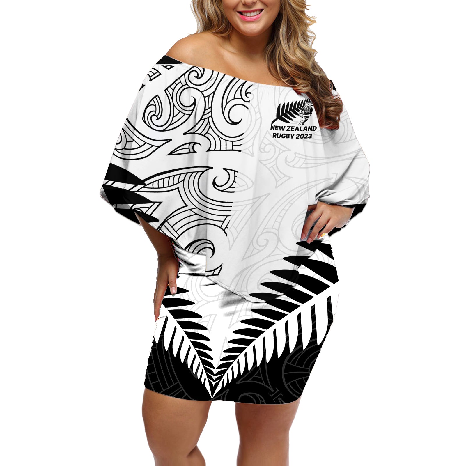 custom-new-zealand-rugby-off-shoulder-short-dress-proud-aoteroa-stylised-maori-koru