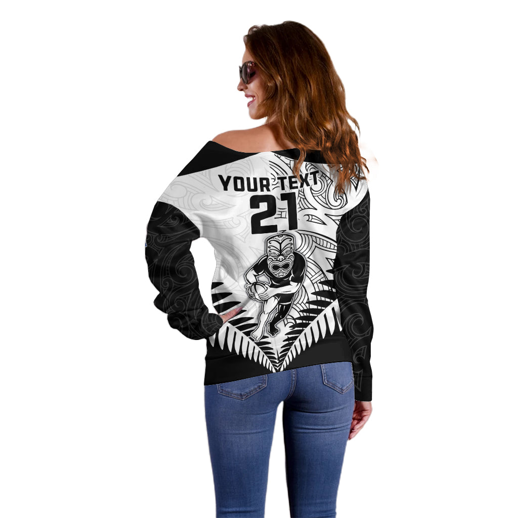 Custom New Zealand Rugby Off Shoulder Sweater Proud Aoteroa Stylised Maori Koru - Vibe Hoodie Shop