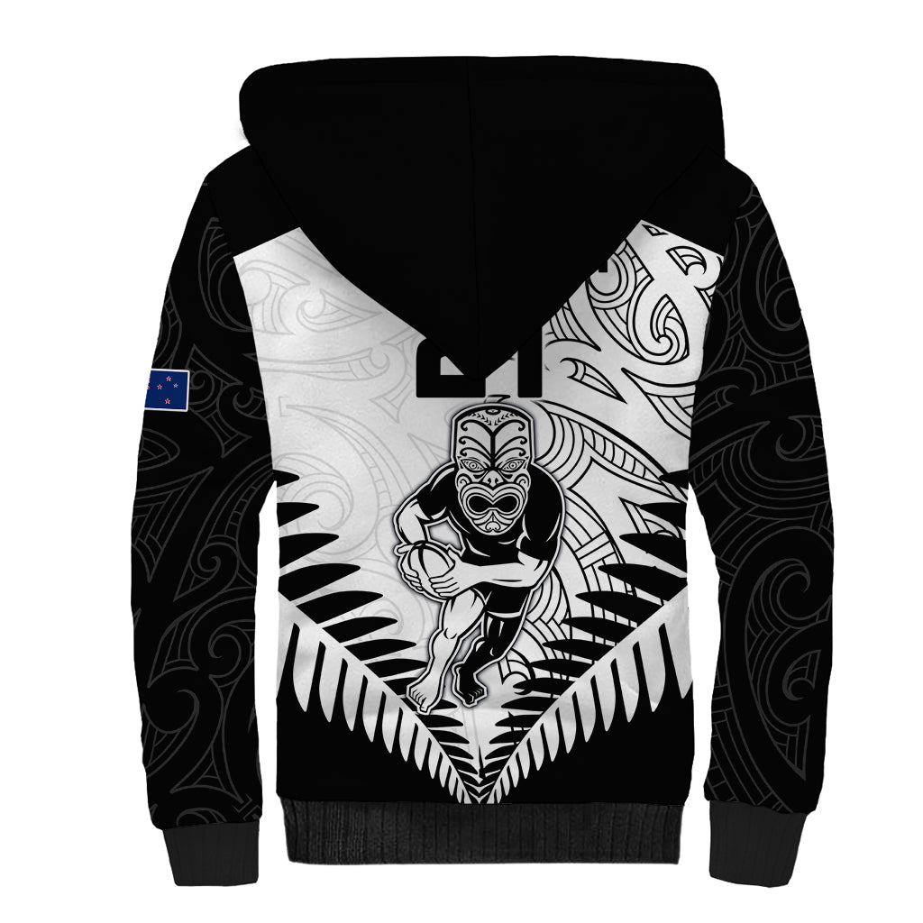 Custom New Zealand Rugby Sherpa Hoodie Proud Aoteroa Stylised Maori Koru - Vibe Hoodie Shop