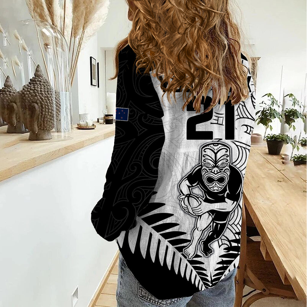 Custom New Zealand Rugby Women Casual Shirt Proud Aoteroa Stylised Maori Koru - Vibe Hoodie Shop