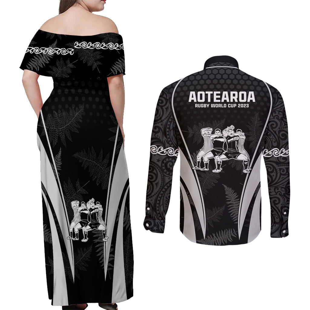 new-zealand-aotearoa-rugby-couples-matching-off-shoulder-maxi-dress-and-long-sleeve-button-shirt-haka-dance-mixed-silver-fern-sporty-style