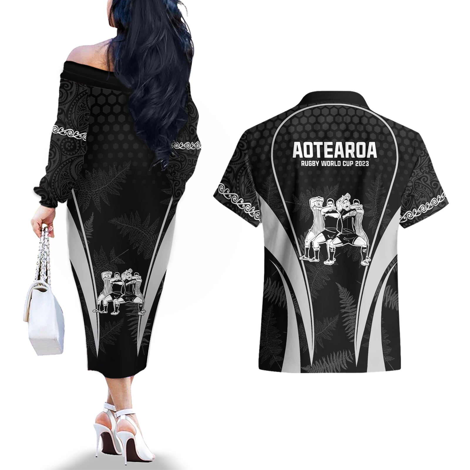 new-zealand-aotearoa-rugby-couples-matching-off-the-shoulder-long-sleeve-dress-and-hawaiian-shirt-haka-dance-mixed-silver-fern-sporty-style