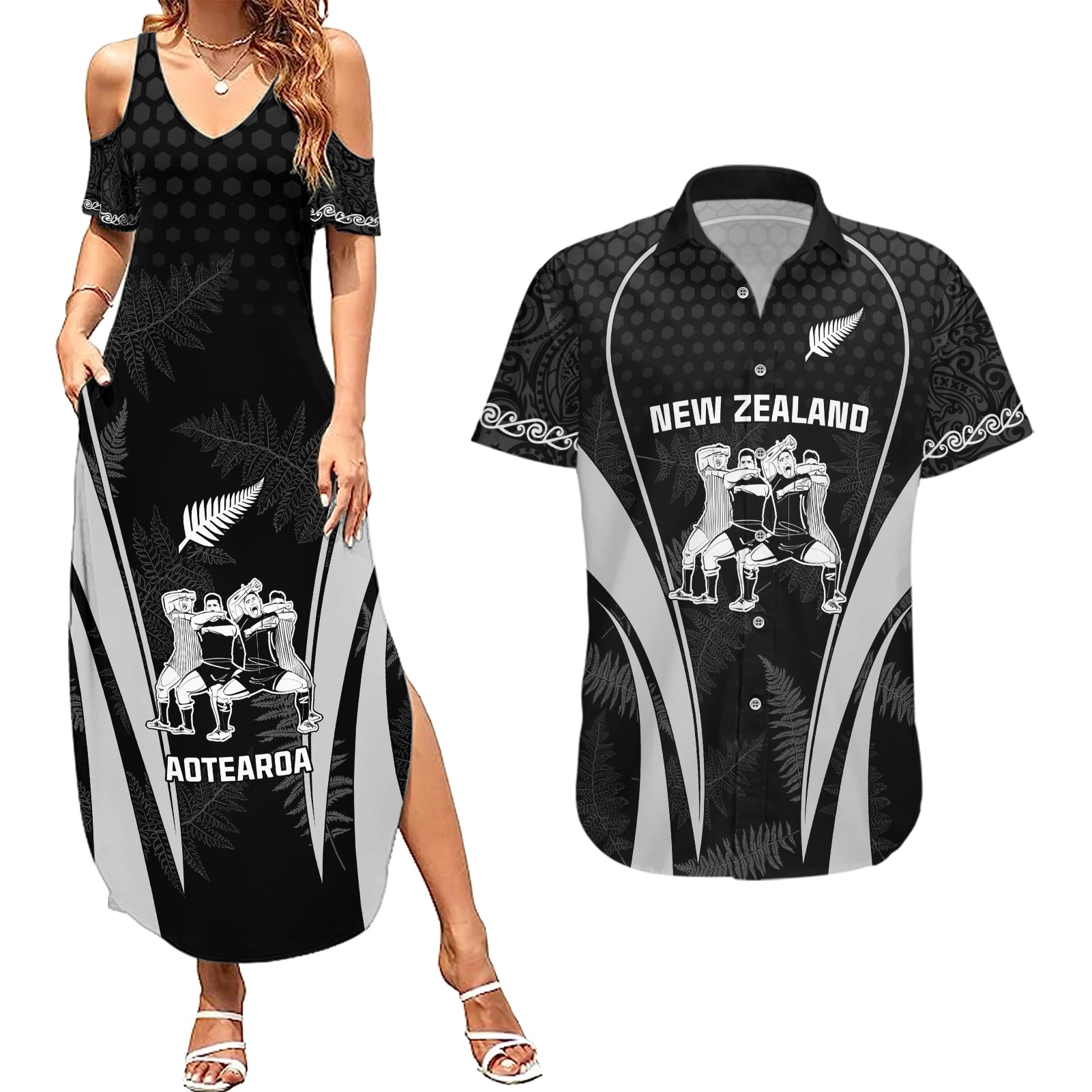 new-zealand-aotearoa-rugby-couples-matching-summer-maxi-dress-and-hawaiian-shirt-haka-dance-mixed-silver-fern-sporty-style