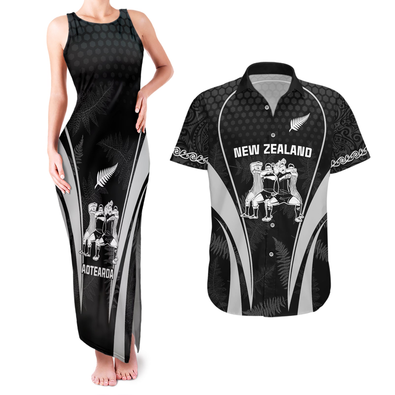 new-zealand-aotearoa-rugby-couples-matching-tank-maxi-dress-and-hawaiian-shirt-haka-dance-mixed-silver-fern-sporty-style
