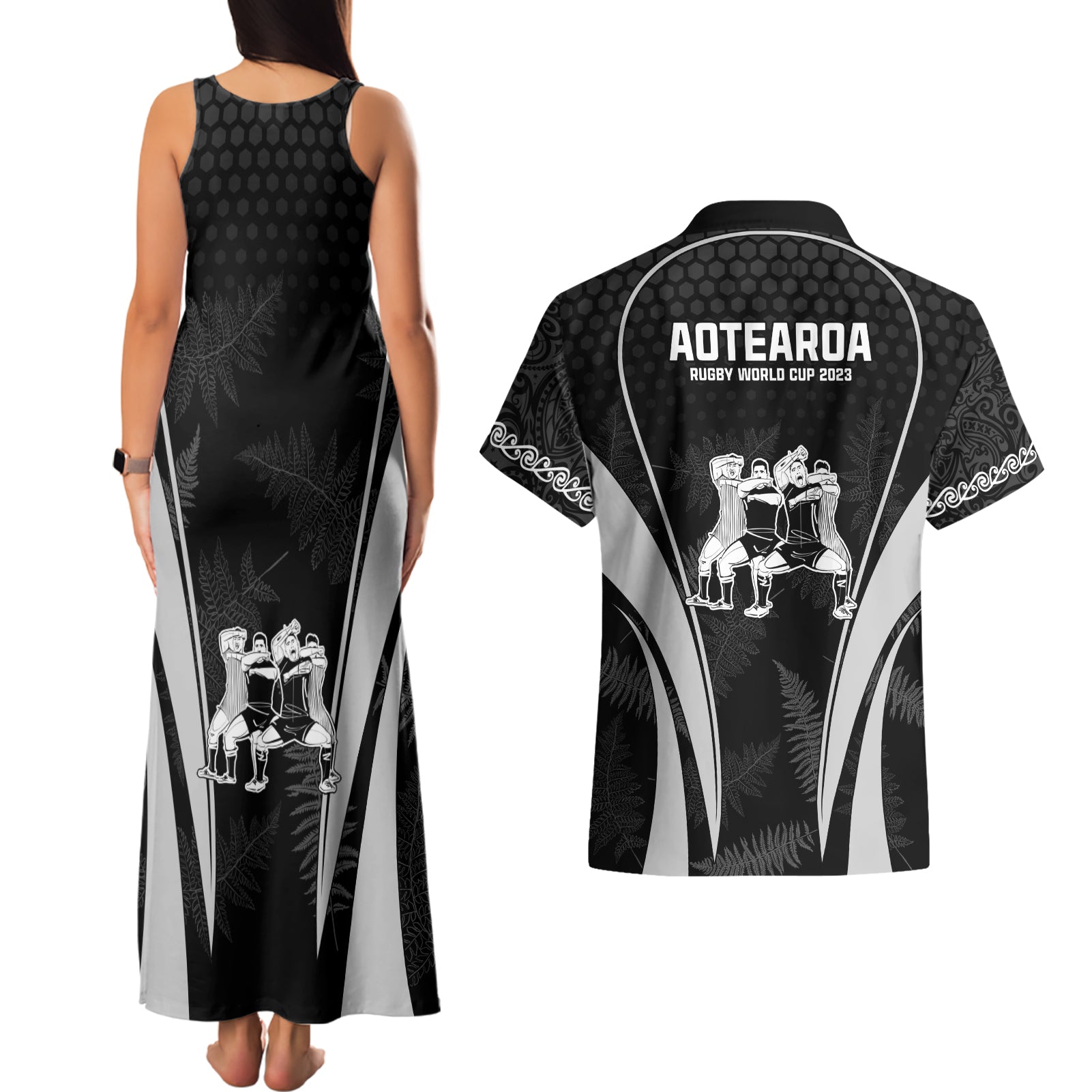 new-zealand-aotearoa-rugby-couples-matching-tank-maxi-dress-and-hawaiian-shirt-haka-dance-mixed-silver-fern-sporty-style