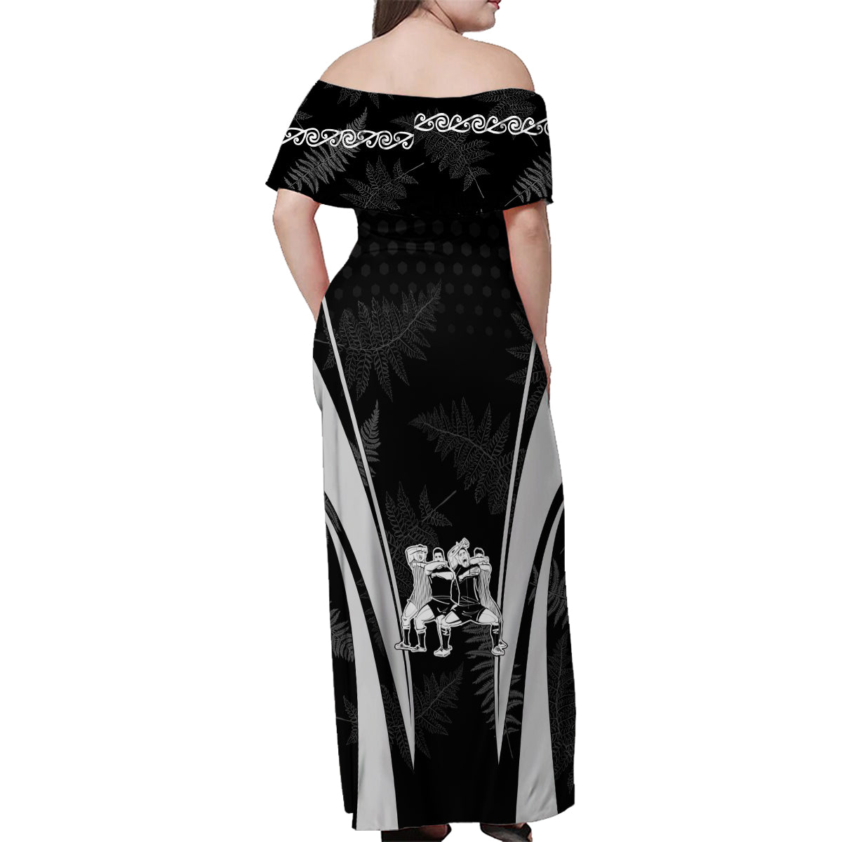 new-zealand-aotearoa-rugby-family-matching-off-shoulder-maxi-dress-and-hawaiian-shirt-haka-dance-mixed-silver-fern-sporty-style