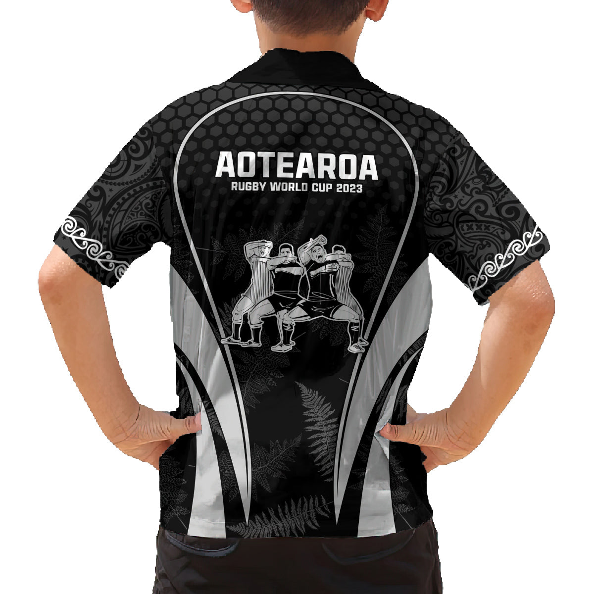 new-zealand-aotearoa-rugby-family-matching-off-shoulder-short-dress-and-hawaiian-shirt-haka-dance-mixed-silver-fern-sporty-style