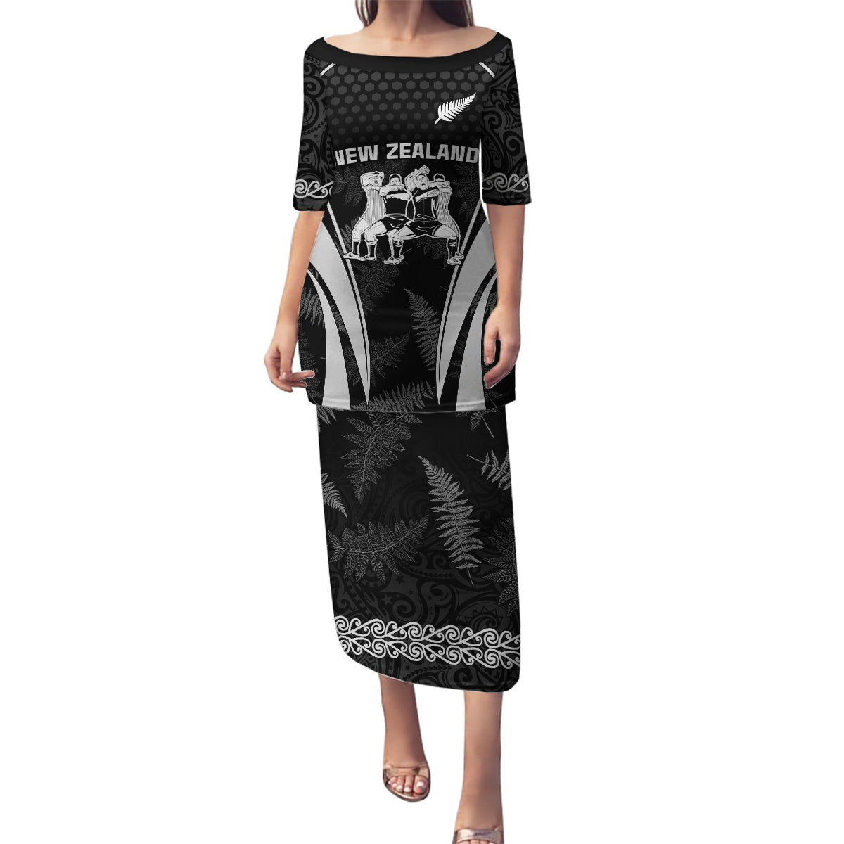 new-zealand-aotearoa-rugby-family-matching-puletasi-dress-and-hawaiian-shirt-haka-dance-mixed-silver-fern-sporty-style