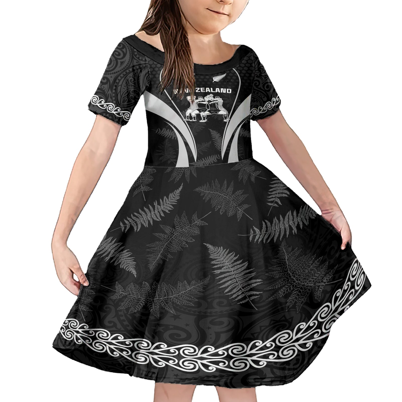 new-zealand-aotearoa-rugby-family-matching-short-sleeve-bodycon-dress-and-hawaiian-shirt-haka-dance-mixed-silver-fern-sporty-style