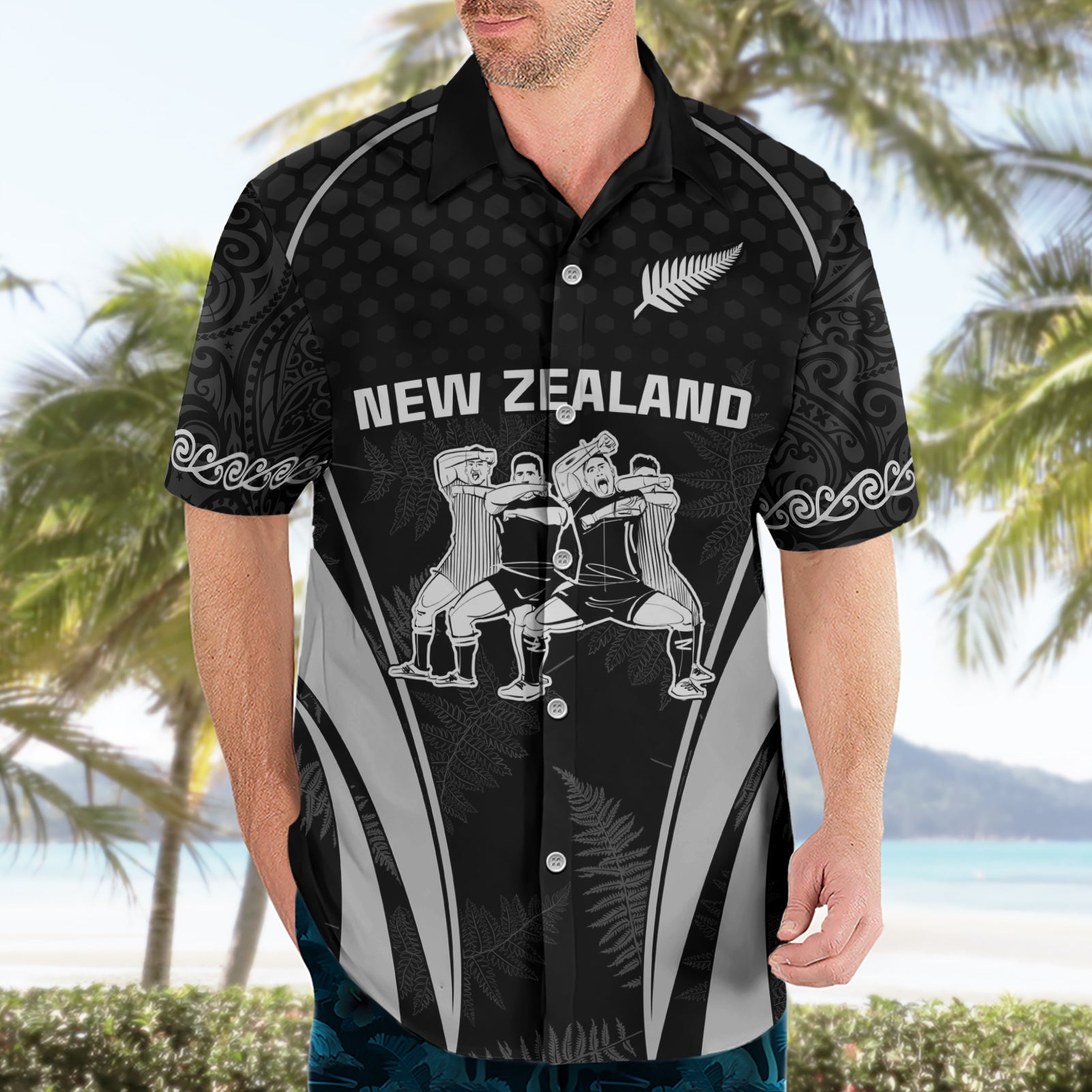 New Zealand Aotearoa Rugby Hawaiian Shirt Haka Dance Mixed Silver Fern Sporty Style - Vibe Hoodie Shop