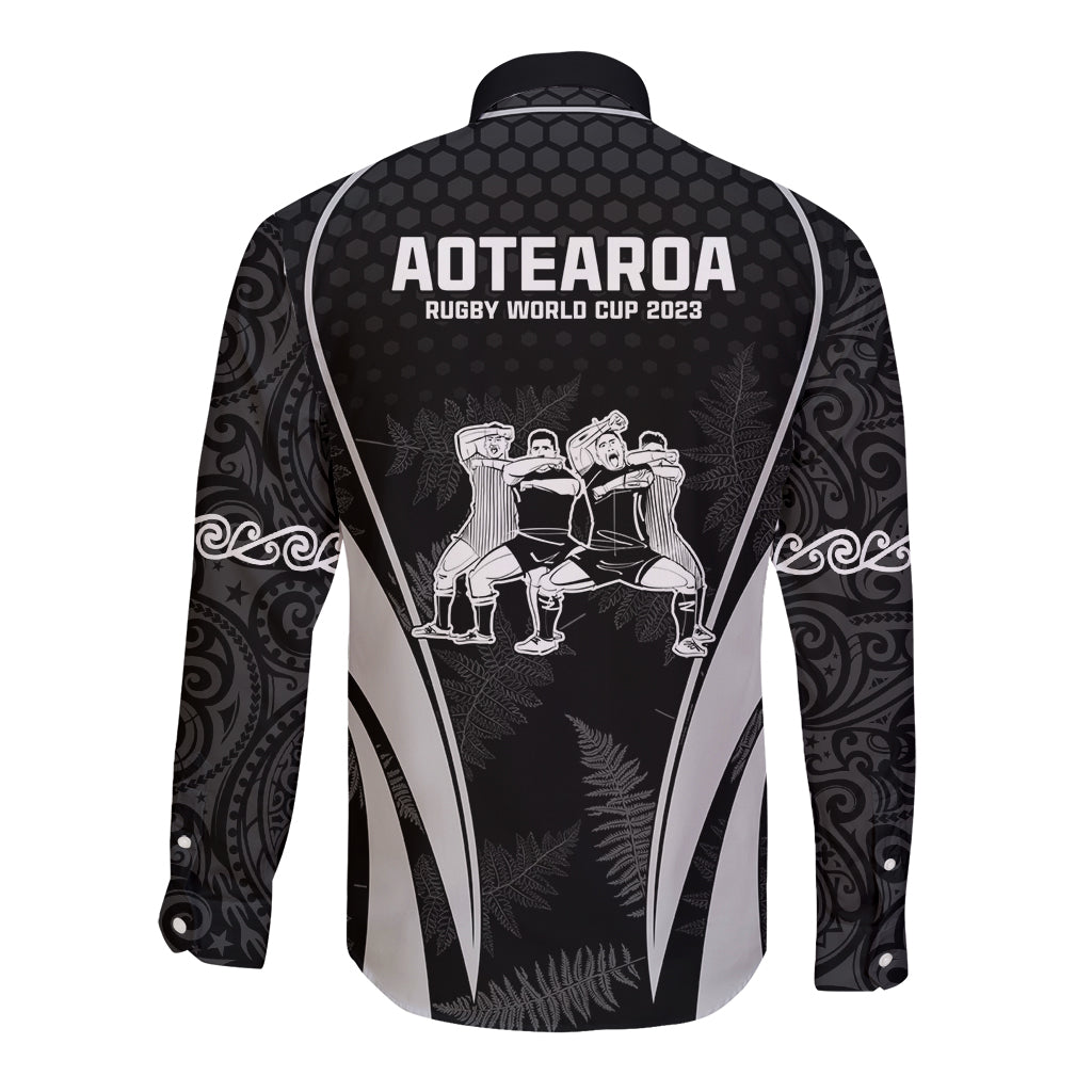 New Zealand Aotearoa Rugby Long Sleeve Button Shirt Haka Dance Mixed Silver Fern Sporty Style - Vibe Hoodie Shop