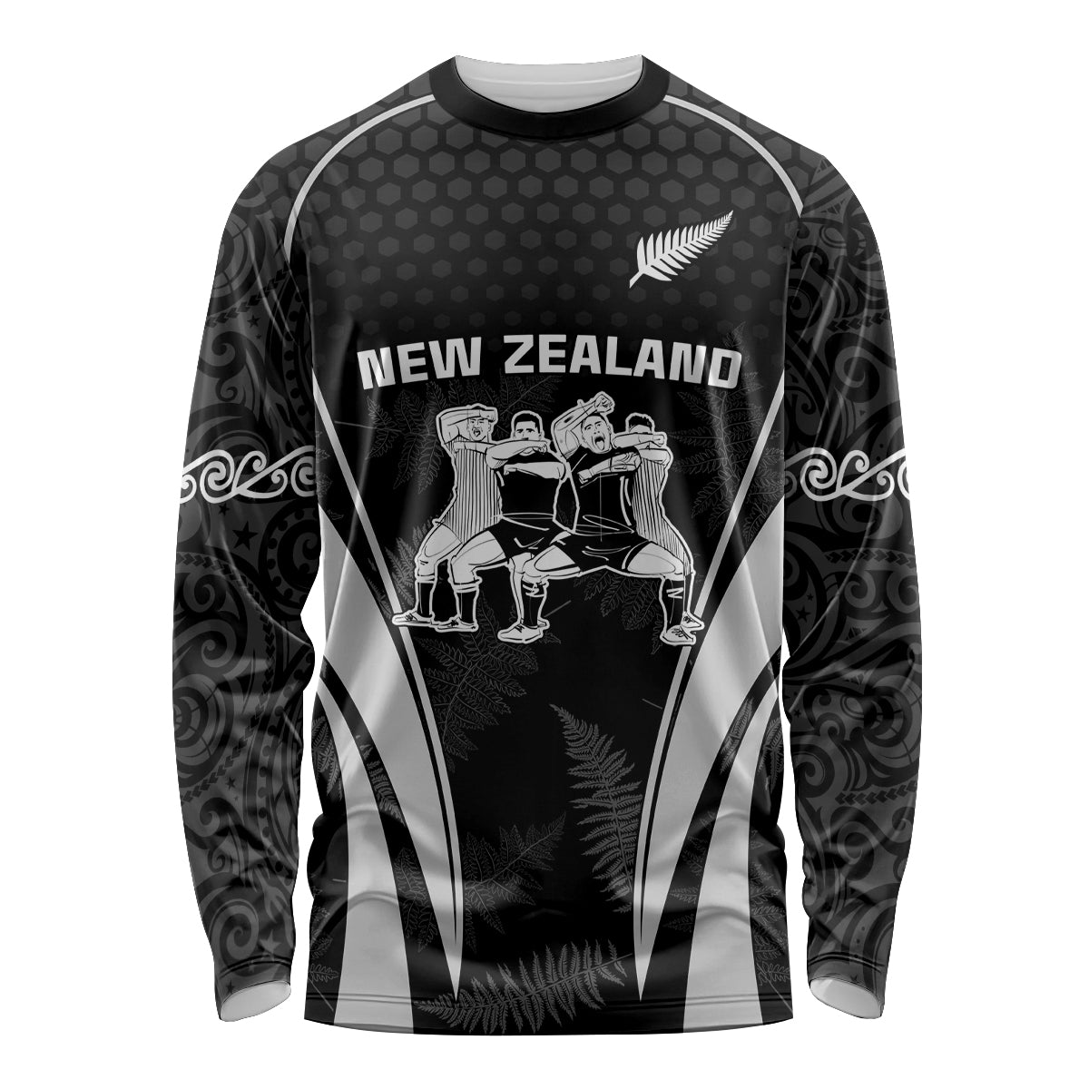 New Zealand Aotearoa Rugby Long Sleeve Shirt Haka Dance Mixed Silver Fern Sporty Style - Vibe Hoodie Shop