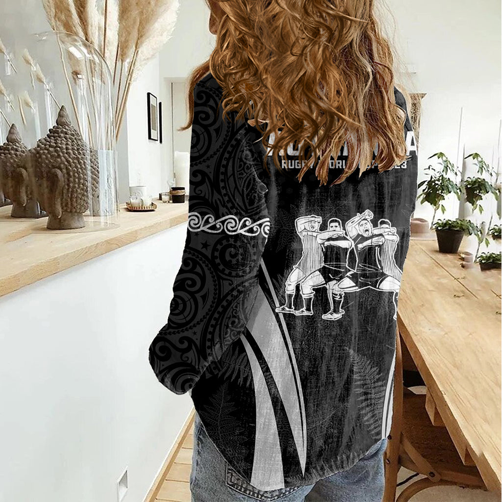 New Zealand Aotearoa Rugby Women Casual Shirt Haka Dance Mixed Silver Fern Sporty Style - Vibe Hoodie Shop