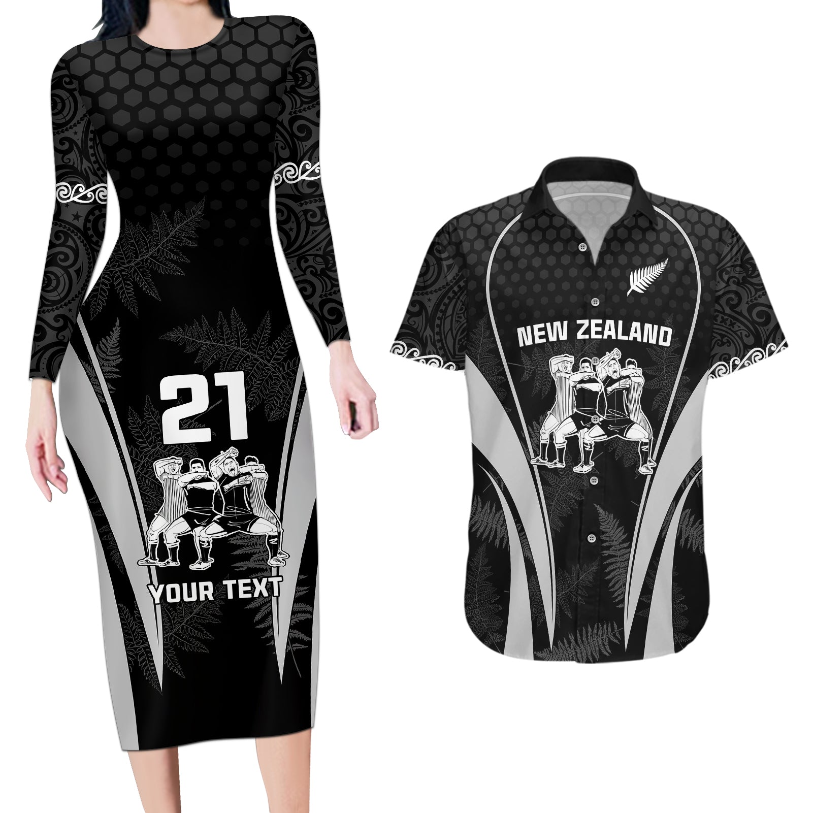 custom-new-zealand-aotearoa-rugby-couples-matching-long-sleeve-bodycon-dress-and-hawaiian-shirt-haka-dance-mixed-silver-fern-sporty-style