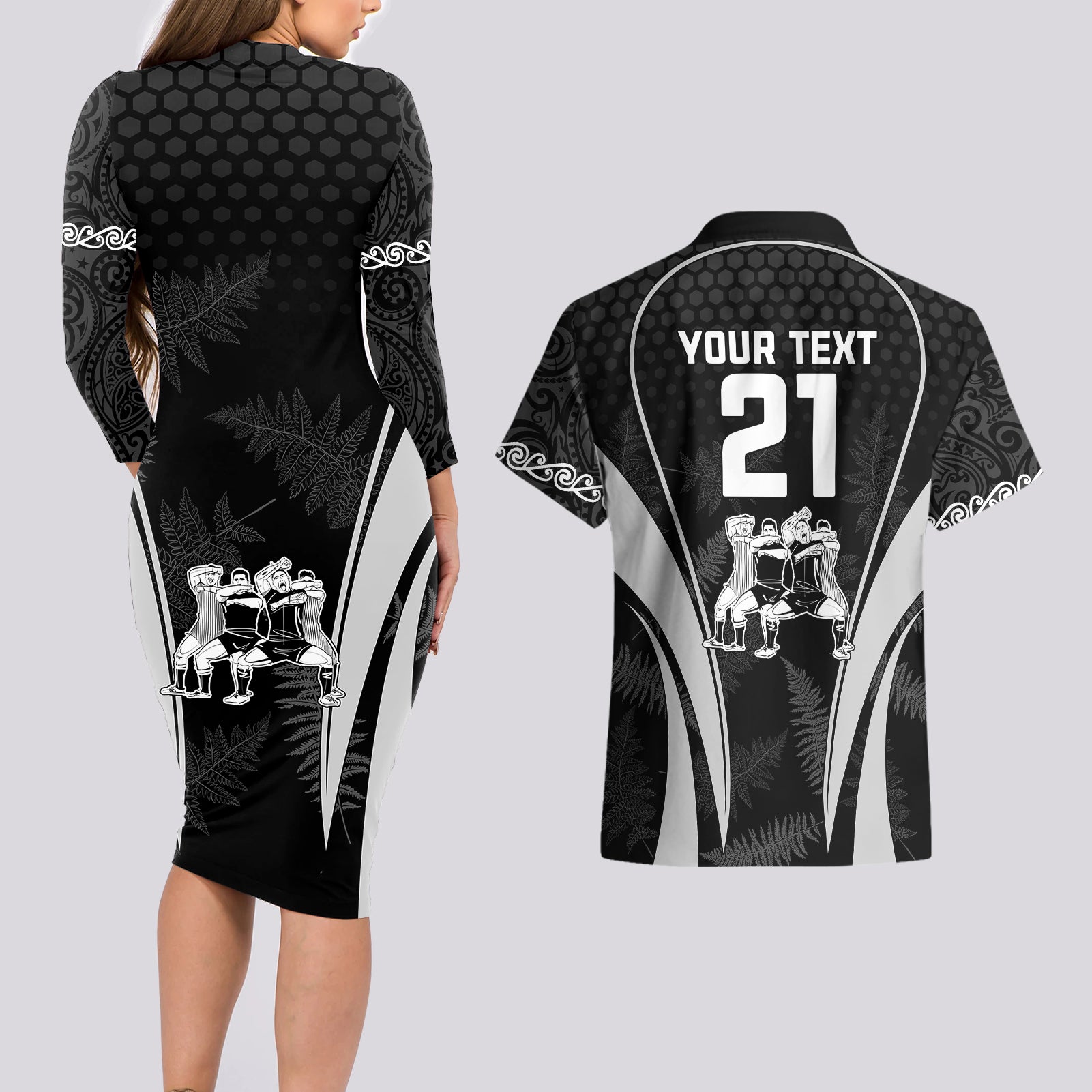 custom-new-zealand-aotearoa-rugby-couples-matching-long-sleeve-bodycon-dress-and-hawaiian-shirt-haka-dance-mixed-silver-fern-sporty-style