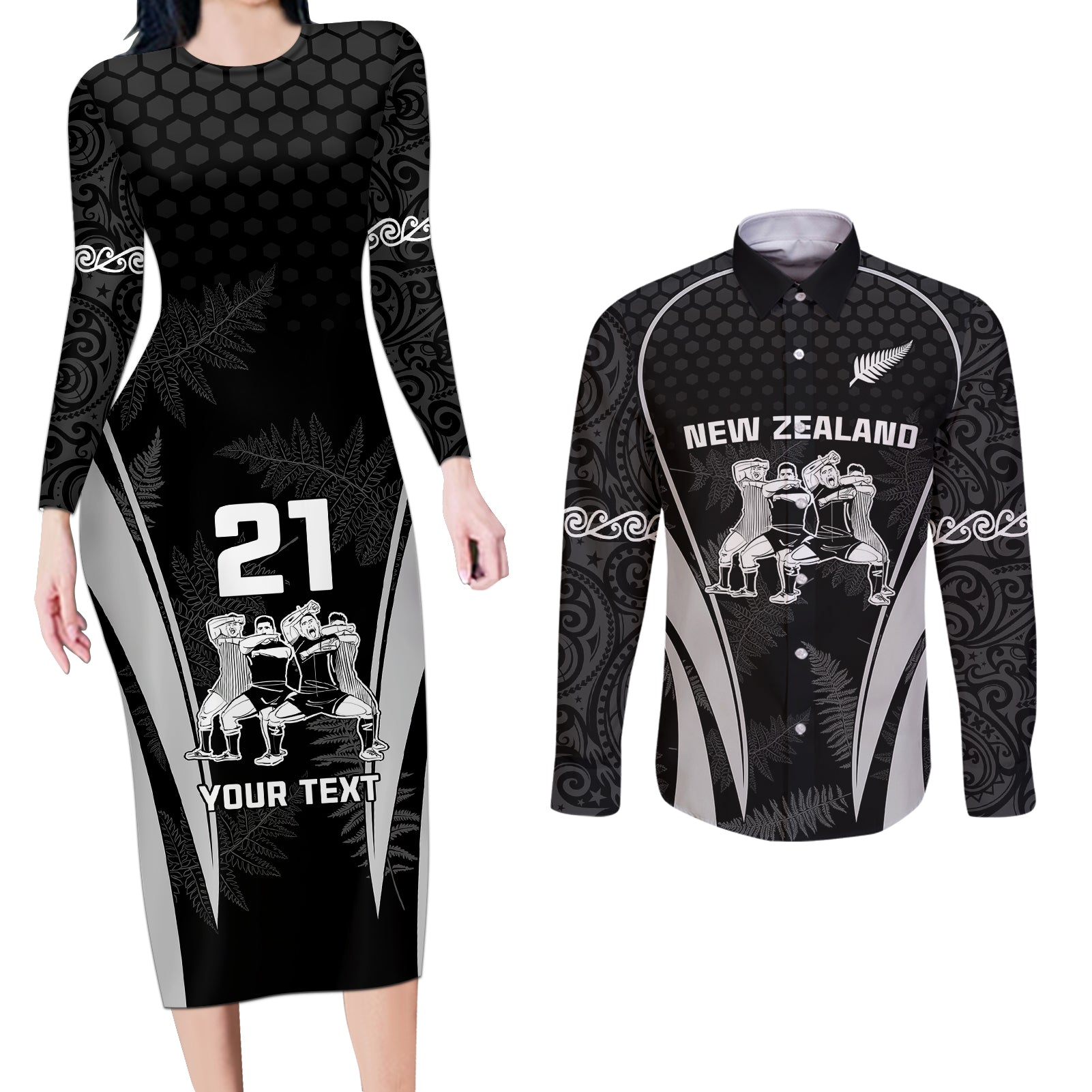 custom-new-zealand-aotearoa-rugby-couples-matching-long-sleeve-bodycon-dress-and-long-sleeve-button-shirts-haka-dance-mixed-silver-fern-sporty-style