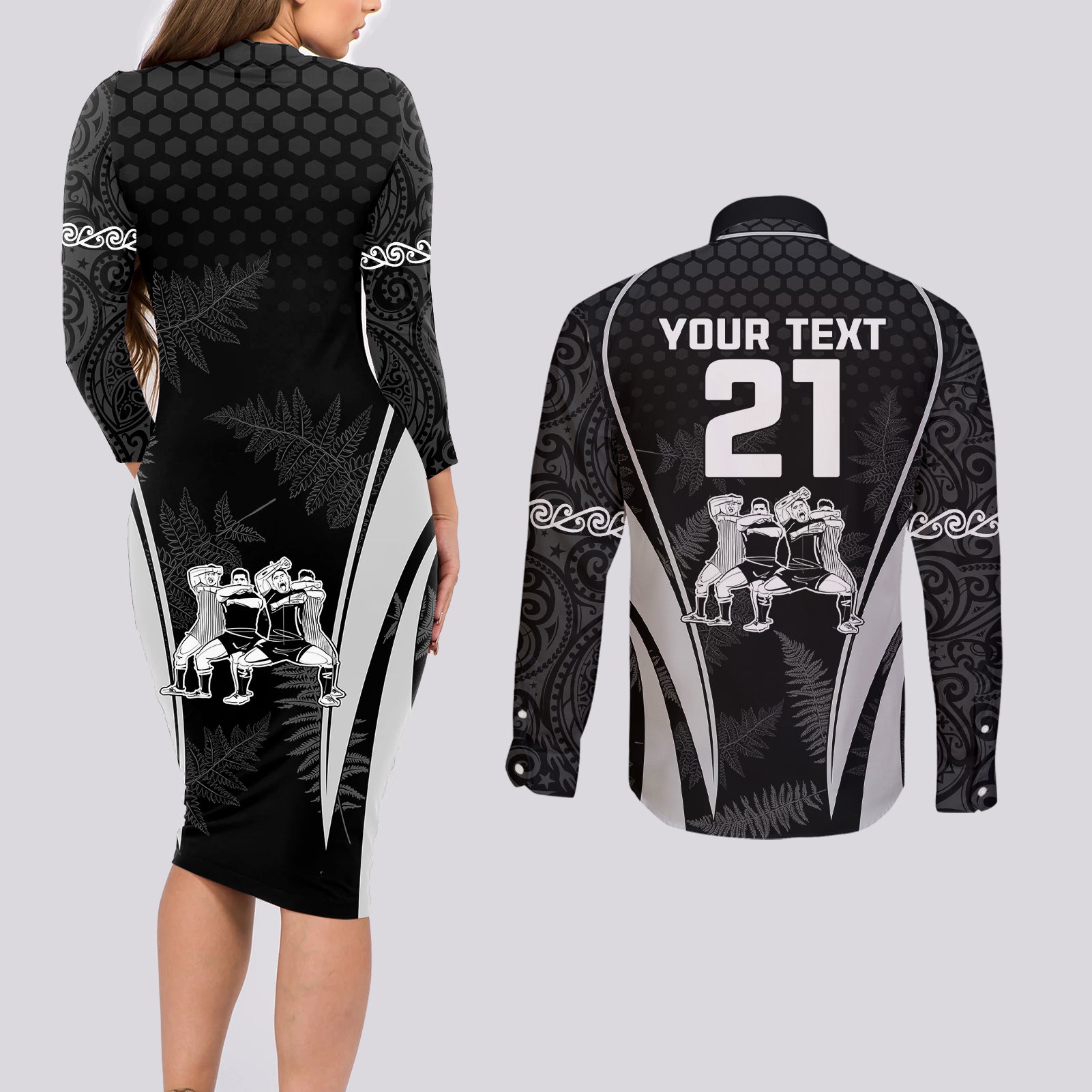 custom-new-zealand-aotearoa-rugby-couples-matching-long-sleeve-bodycon-dress-and-long-sleeve-button-shirts-haka-dance-mixed-silver-fern-sporty-style