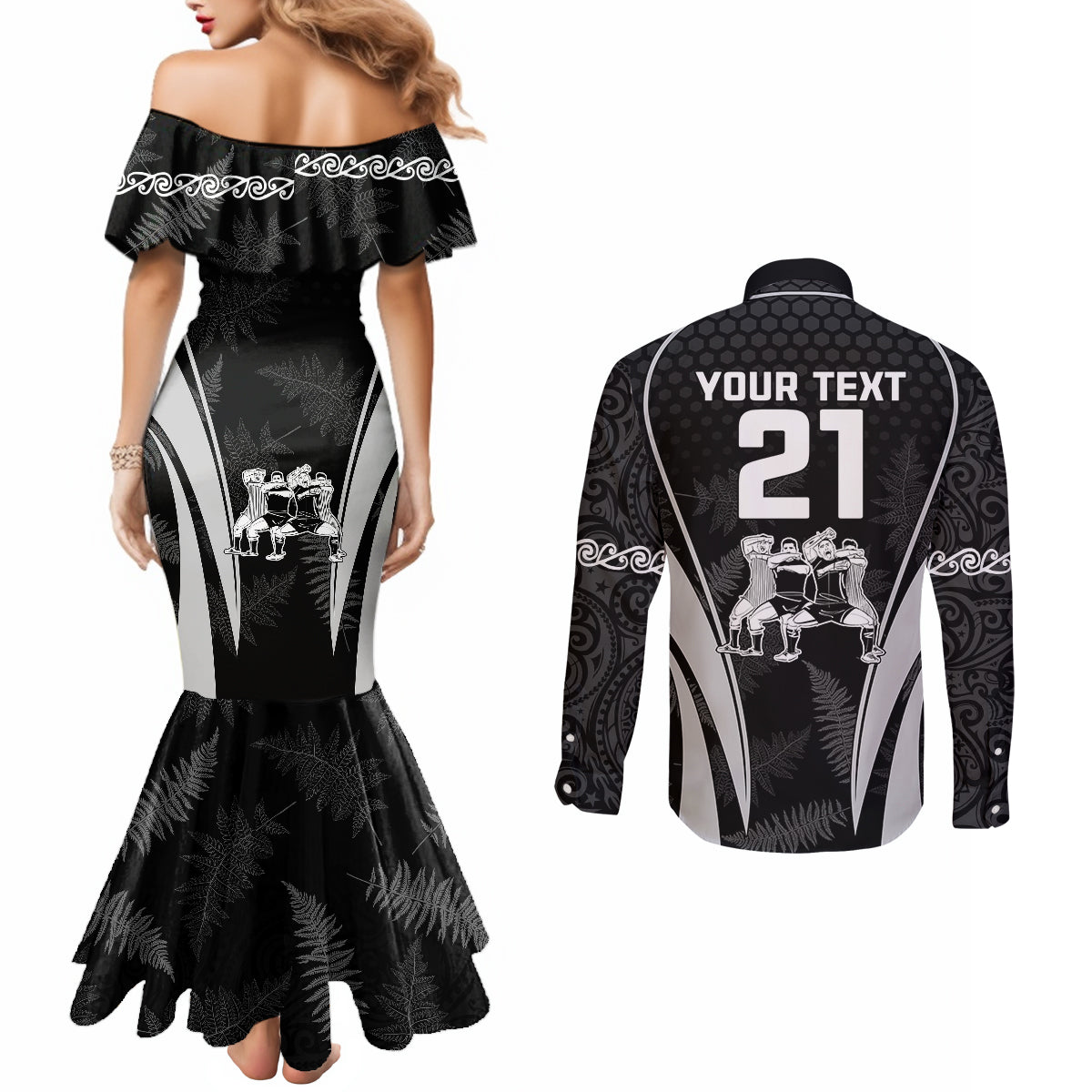 custom-new-zealand-aotearoa-rugby-couples-matching-mermaid-dress-and-long-sleeve-button-shirts-haka-dance-mixed-silver-fern-sporty-style