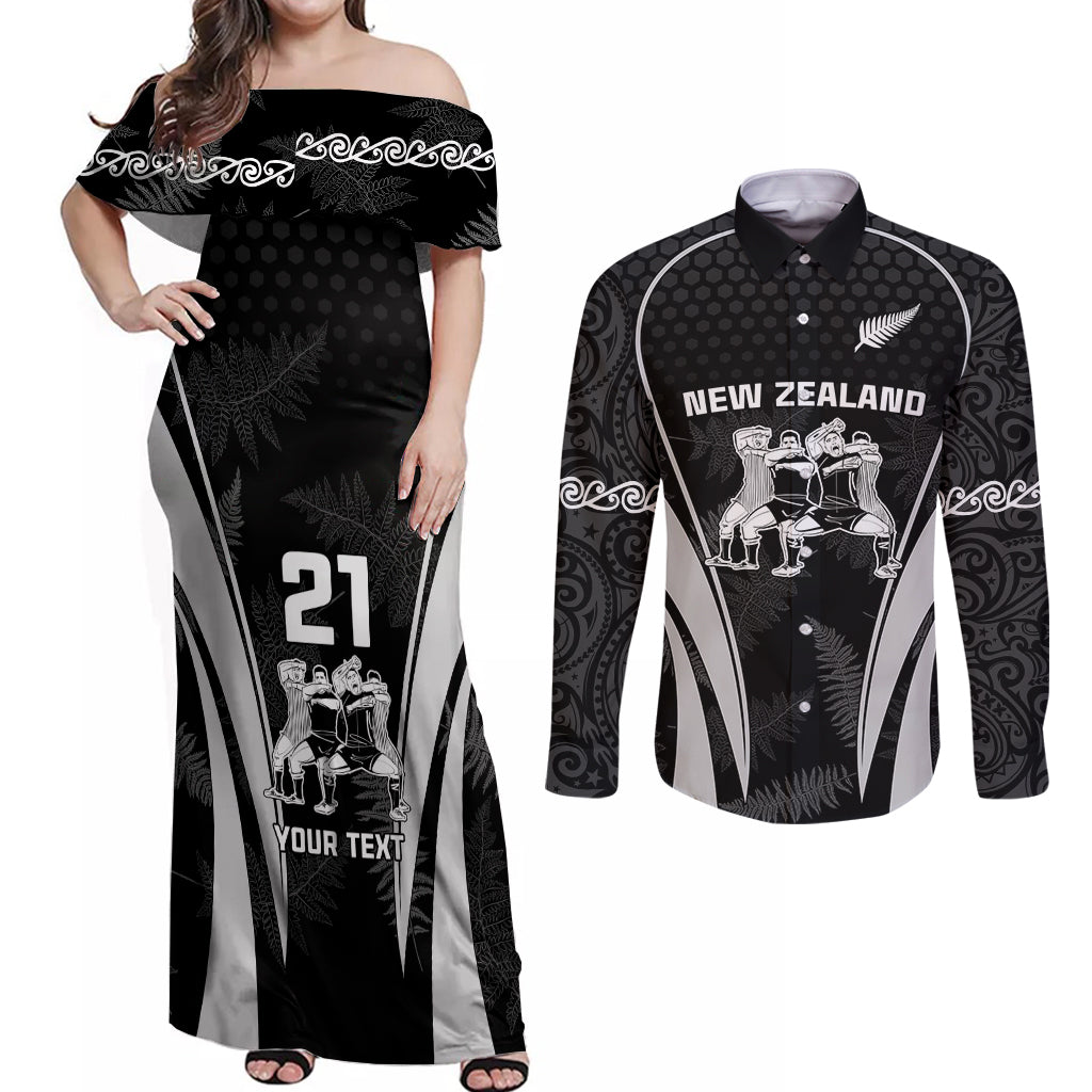 custom-new-zealand-aotearoa-rugby-couples-matching-off-shoulder-maxi-dress-and-long-sleeve-button-shirts-haka-dance-mixed-silver-fern-sporty-style