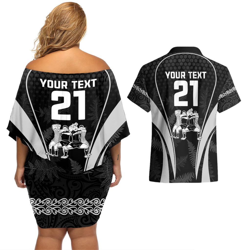 custom-new-zealand-aotearoa-rugby-couples-matching-off-shoulder-short-dress-and-hawaiian-shirt-haka-dance-mixed-silver-fern-sporty-style