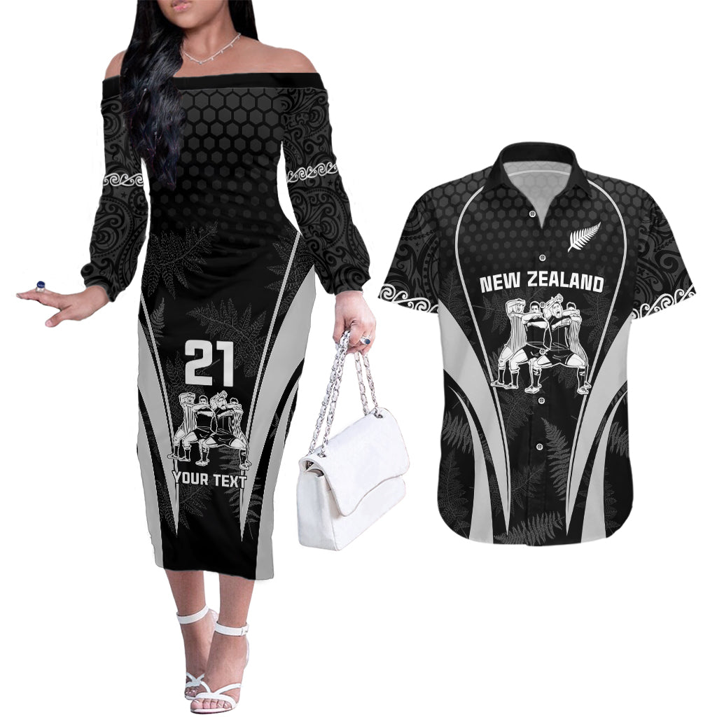 custom-new-zealand-aotearoa-rugby-couples-matching-off-the-shoulder-long-sleeve-dress-and-hawaiian-shirt-haka-dance-mixed-silver-fern-sporty-style