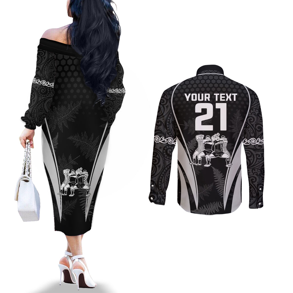 custom-new-zealand-aotearoa-rugby-couples-matching-off-the-shoulder-long-sleeve-dress-and-long-sleeve-button-shirts-haka-dance-mixed-silver-fern-sporty-style