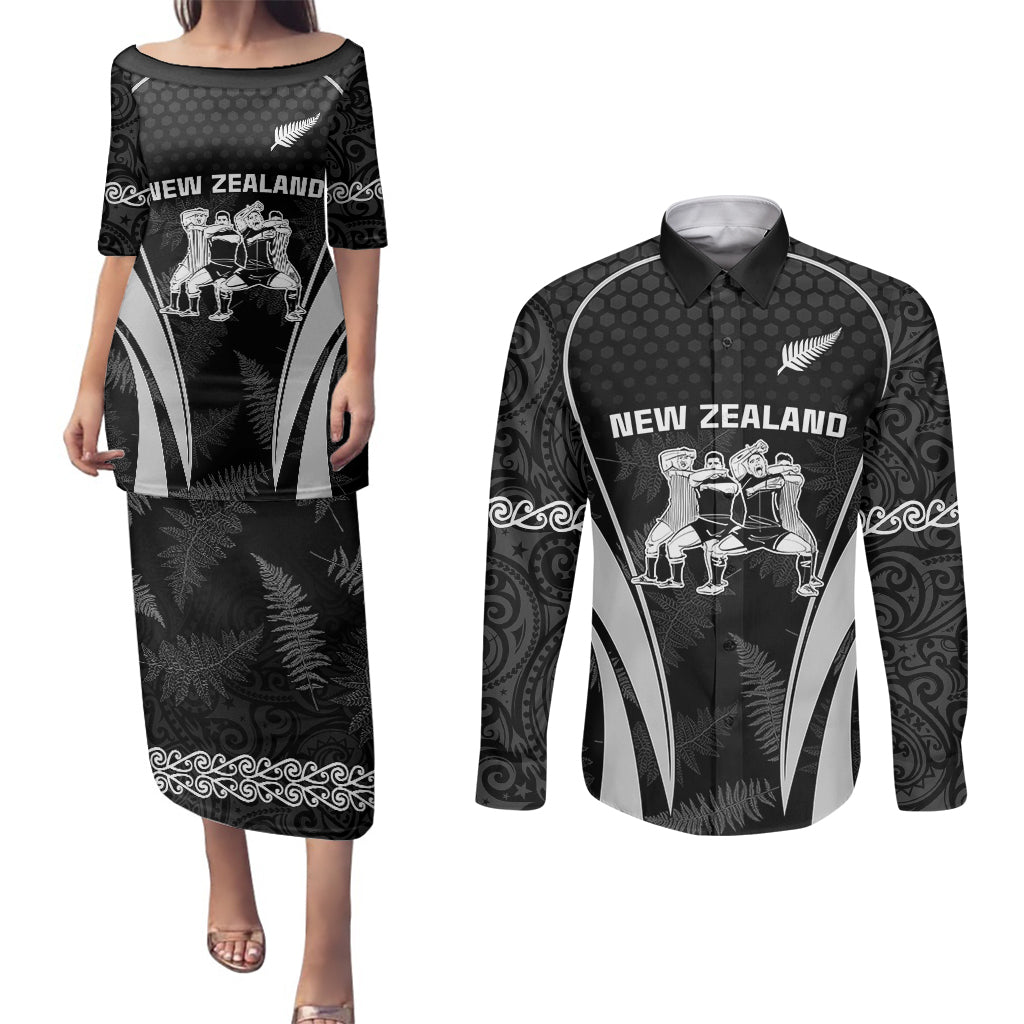 custom-new-zealand-aotearoa-rugby-couples-matching-puletasi-dress-and-long-sleeve-button-shirts-haka-dance-mixed-silver-fern-sporty-style