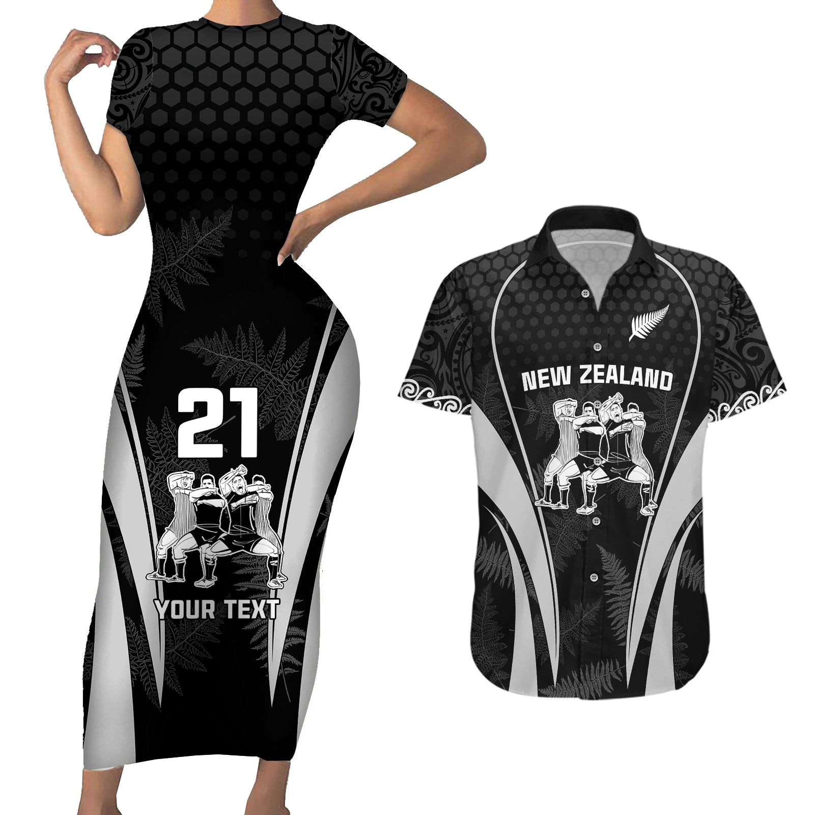 custom-new-zealand-aotearoa-rugby-couples-matching-short-sleeve-bodycon-dress-and-hawaiian-shirt-haka-dance-mixed-silver-fern-sporty-style