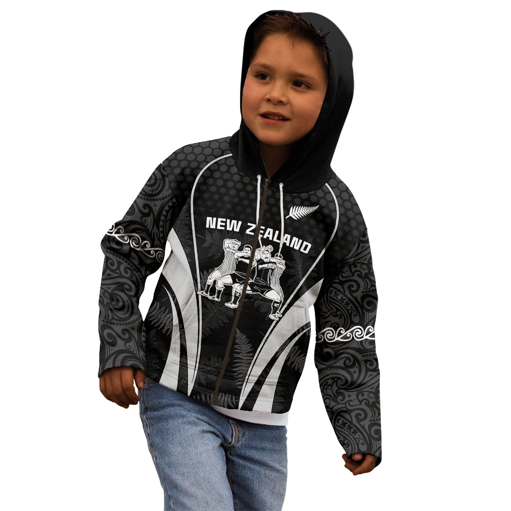 Custom New Zealand Aotearoa Rugby Kid Hoodie Haka Dance Mixed Silver Fern Sporty Style - Vibe Hoodie Shop