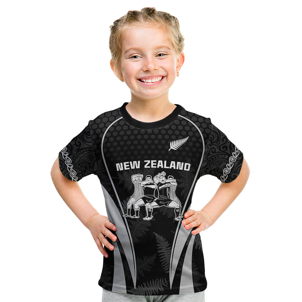 Custom New Zealand Aotearoa Rugby Kid T Shirt Haka Dance Mixed Silver Fern Sporty Style - Vibe Hoodie Shop