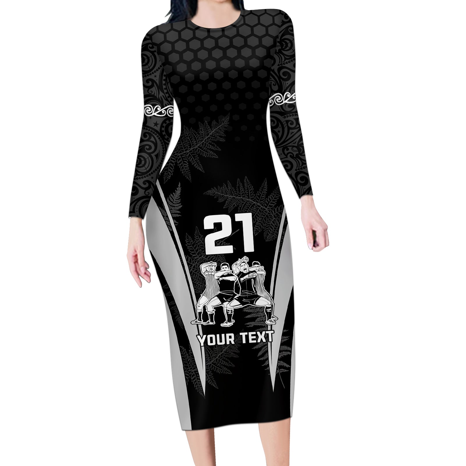 custom-new-zealand-aotearoa-rugby-long-sleeve-bodycon-dress-haka-dance-mixed-silver-fern-sporty-style