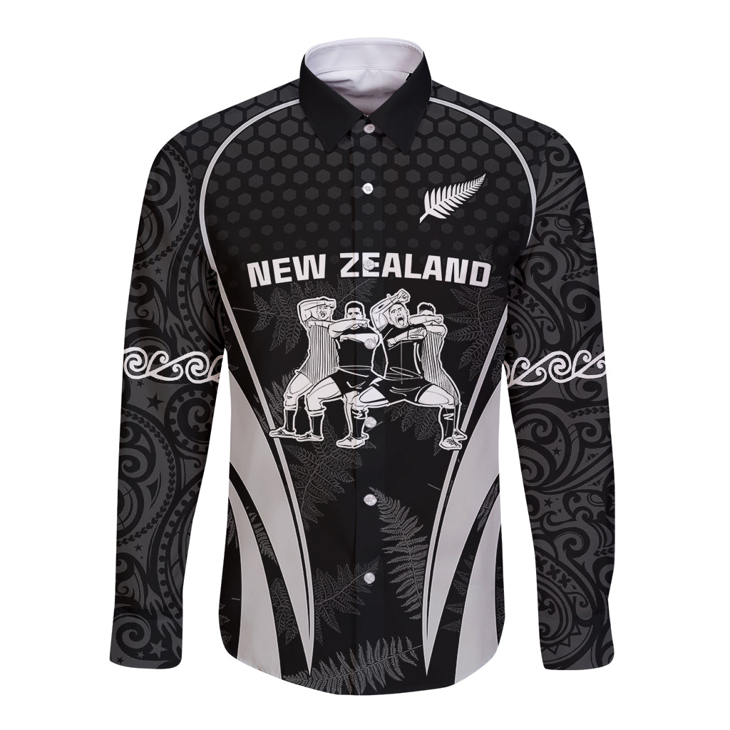 Custom New Zealand Aotearoa Rugby Long Sleeve Button Shirt Haka Dance Mixed Silver Fern Sporty Style - Vibe Hoodie Shop