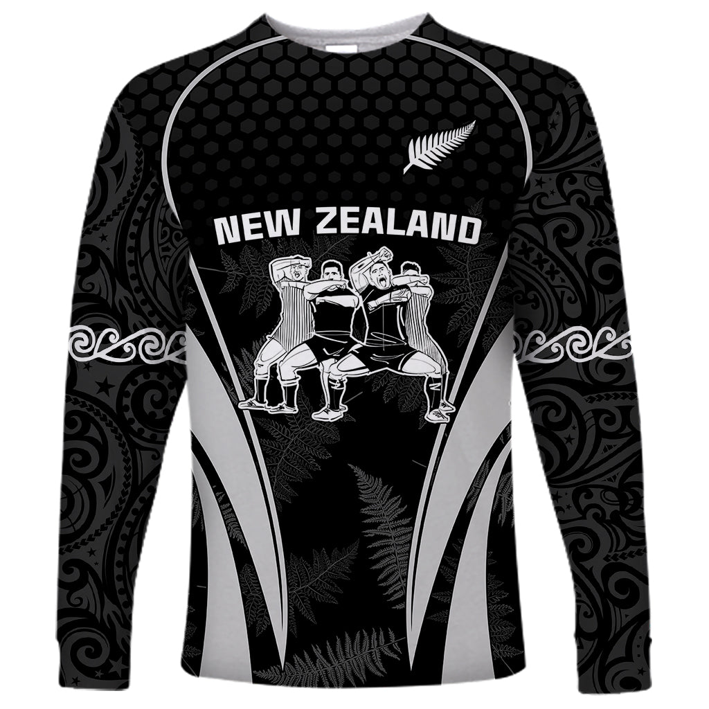 Custom New Zealand Aotearoa Rugby Long Sleeve Shirt Haka Dance Mixed Silver Fern Sporty Style - Vibe Hoodie Shop