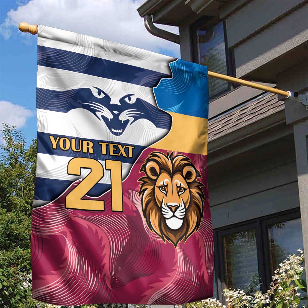 Brisbane-Geelong Football Custom Garden Flag Cracked Metal Style - Vibe Hoodie Shop