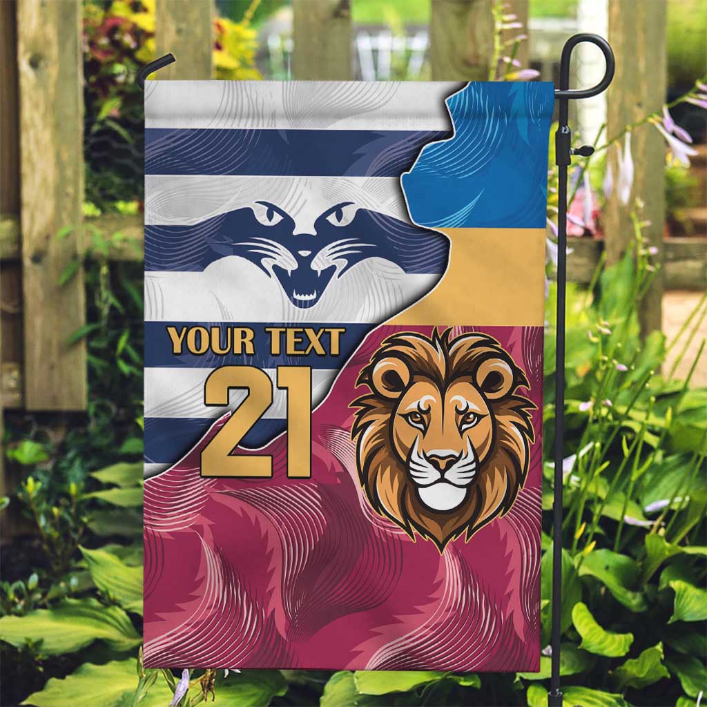 Brisbane-Geelong Football Custom Garden Flag Cracked Metal Style - Vibe Hoodie Shop