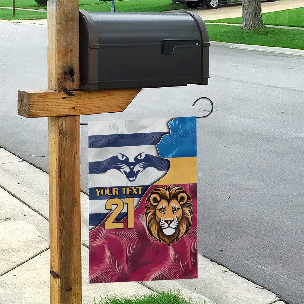 Brisbane-Geelong Football Custom Garden Flag Cracked Metal Style - Vibe Hoodie Shop