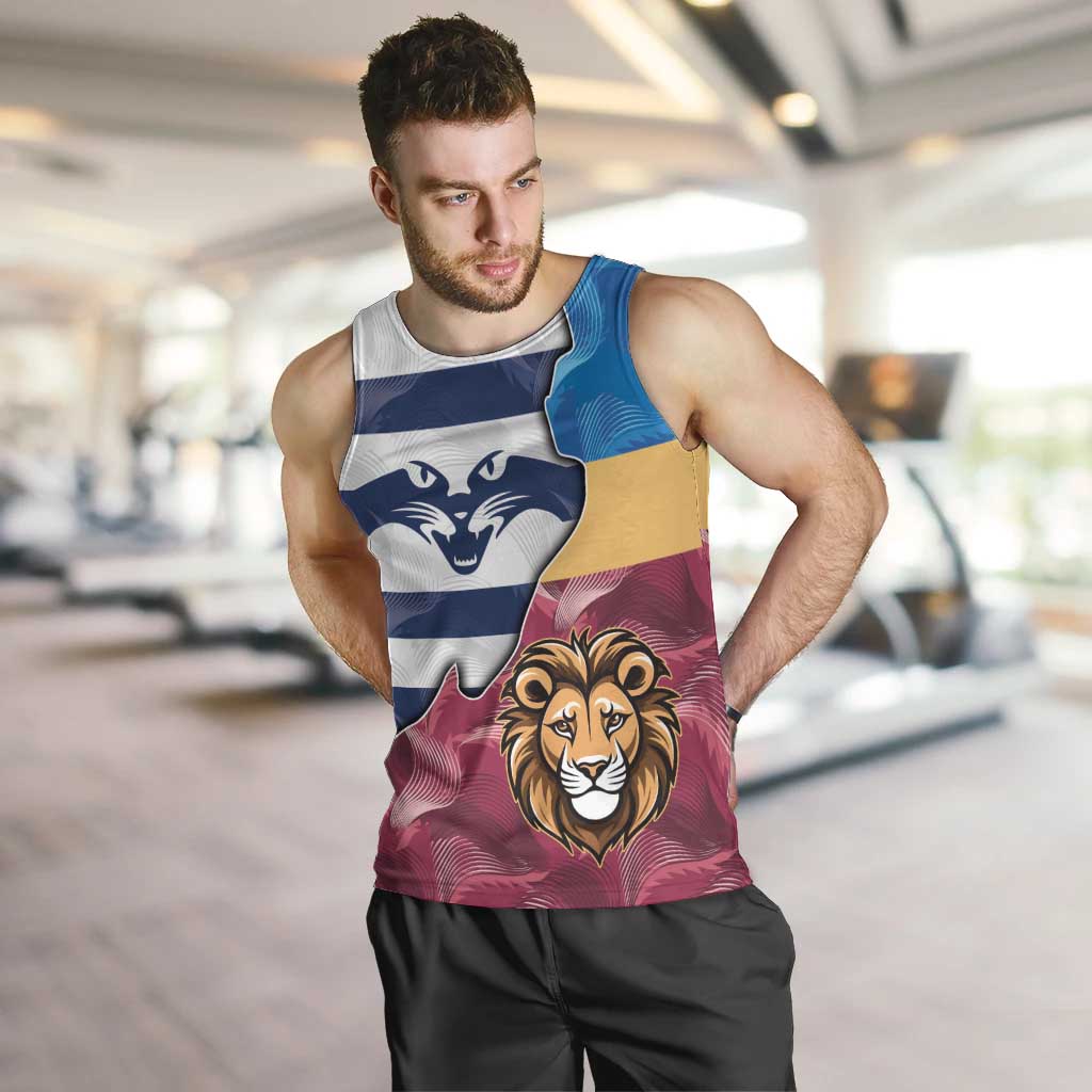 Brisbane-Geelong Football Custom Men Tank Top Cracked Metal Style - Vibe Hoodie Shop