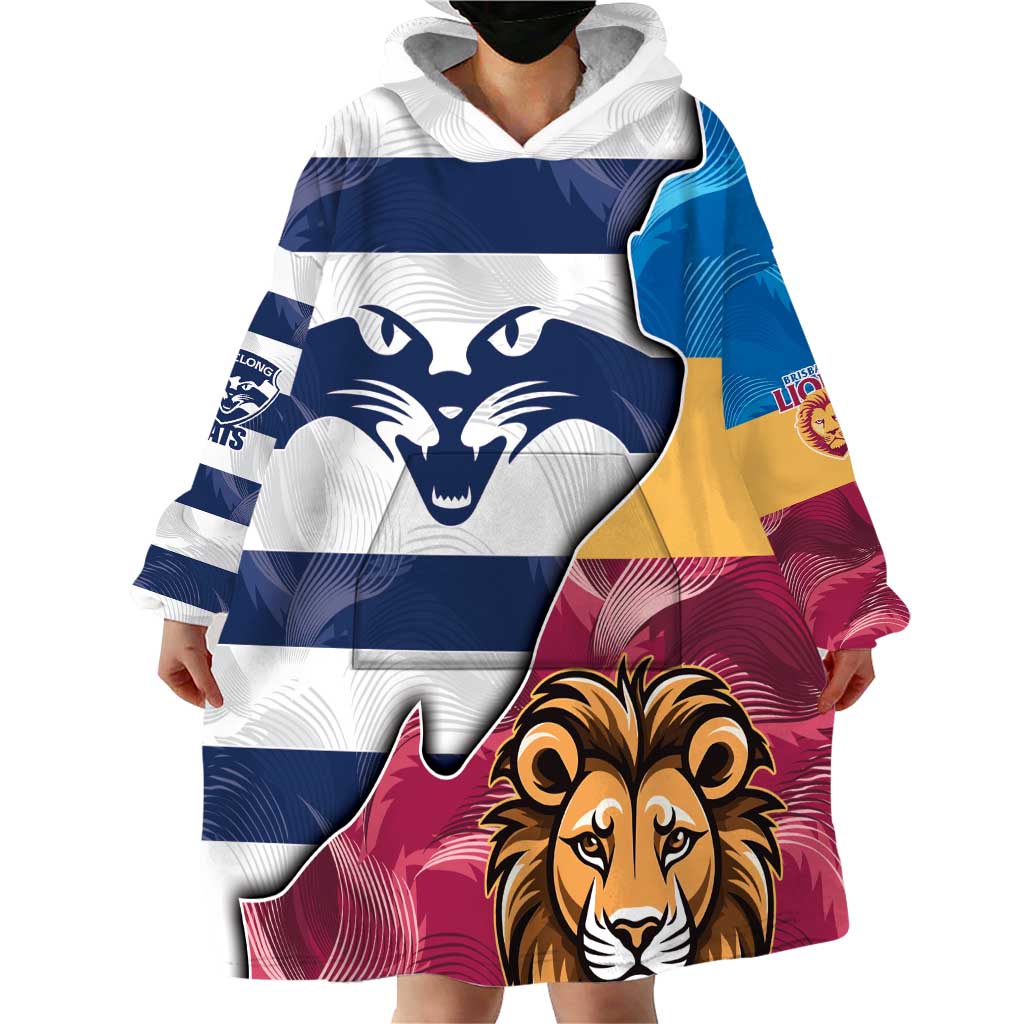 Brisbane-Geelong Football Custom Wearable Blanket Hoodie Cracked Metal Style - Vibe Hoodie Shop